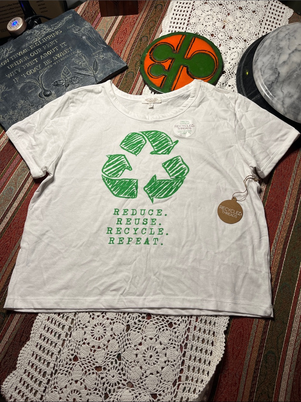 White Recycle Graphic Tee - Reduce Reuse Recycle